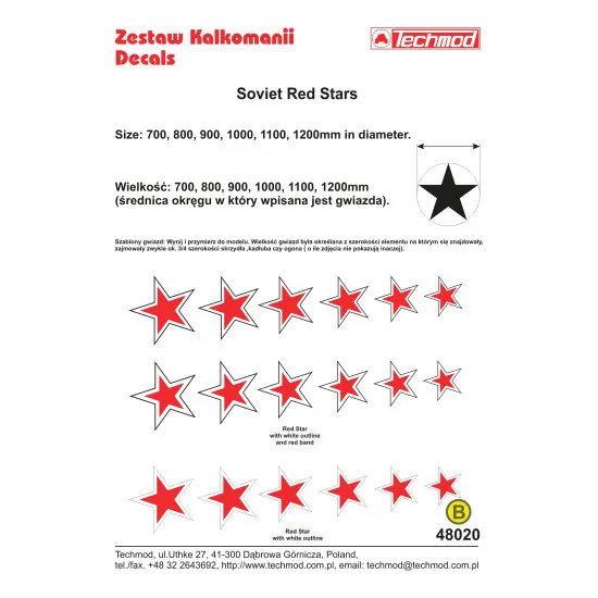 Techmod 48020 1/48 Red And White Stars With Outline Soviet Wet Decal Wwii
