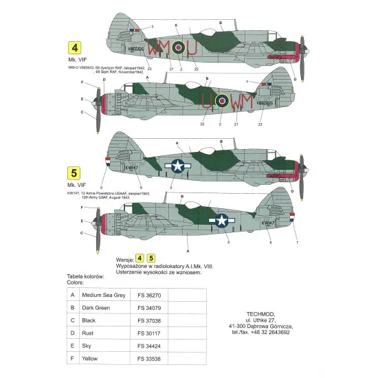 Techmod 48023 1/48 Bristol Beaufighter Vi 1942-1943 Aircraft Wet Decal Wwii