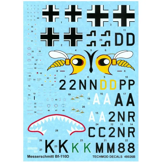 Techmod 48026 1/48 Messerschmitt Bf 110d Norway 1940 Aircraft Wet Decal Wwii