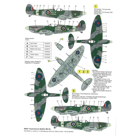 Techmod 48034 1/48 Supermarine Spitfire Mk.ix Polish Aircraft Wet Decal Wwii