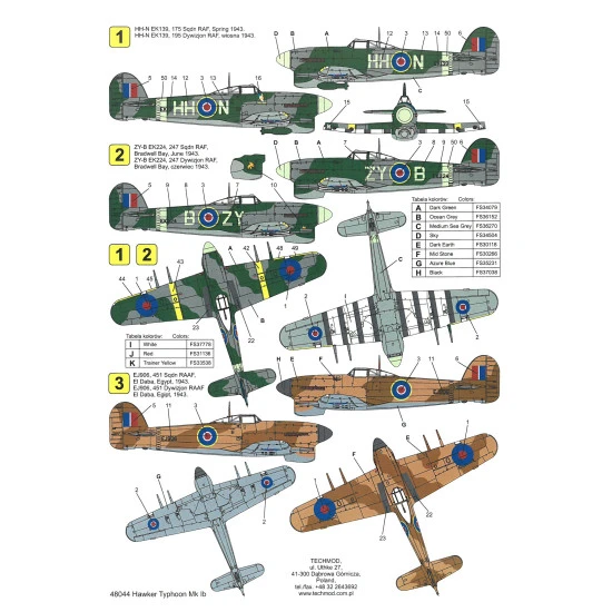 Techmod 48044 1/48 Hawker Typhoon Ib 1943 British Bomber Aircraft Wet Decal Wwii