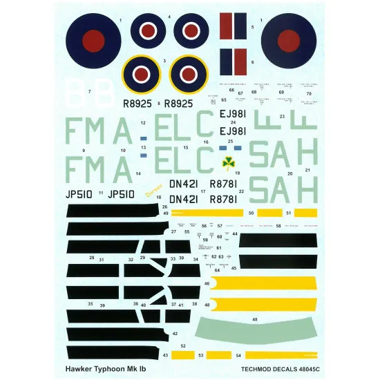 Techmod 48045 1/48 Hawker Typhoon Ib 1943 Aircraft Wet Decal Wwii