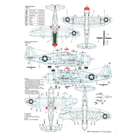 Techmod 48047 1/48 Republic P-47d Thunderbolt 1944 Aircraft Wet Decal Wwii