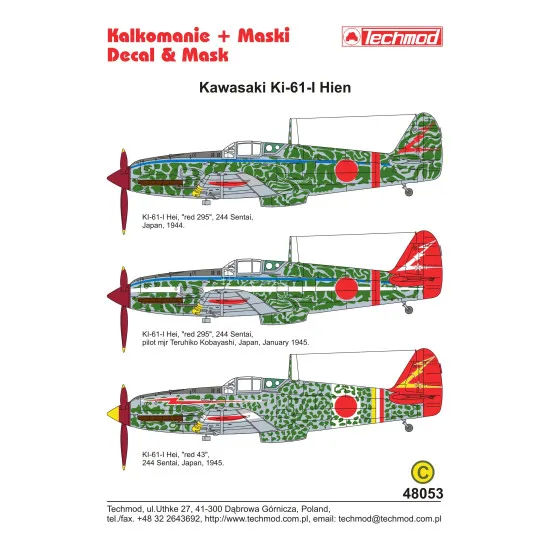 Techmod 48053 1/48 Kawasaki Ki-61 Hien Red Japan 1944-45 Aircraft Wet Decal Wwii