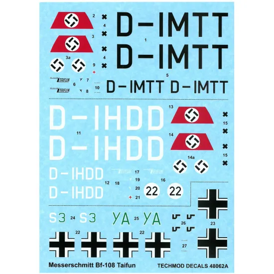 Techmod 48062 1/48 Messerschmitt Bf 108 Taifun Aircraft Wet Decal Wwii