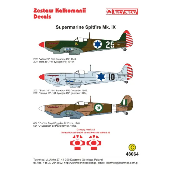 Techmod 48064 1/48 Supermarine Spitfire Mk-ix Fighter Aircraft Wet Decal
