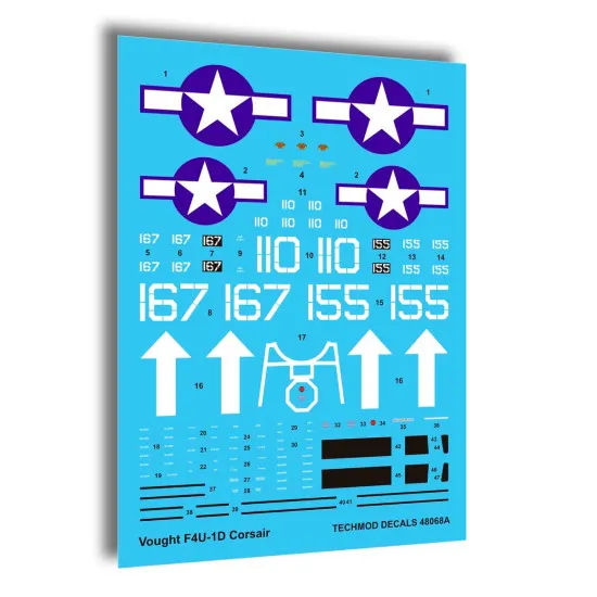 Techmod 48068 1/48 Vought F4u-1d Corsair 1945 Us Fighter Aircraft Wet Decal