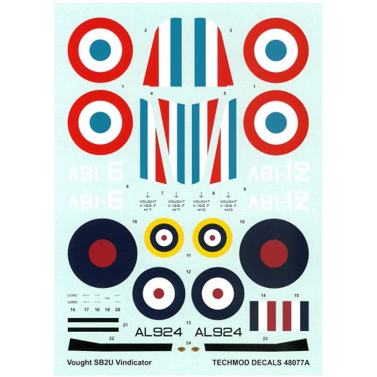 Techmod 48077 1/48 Vought Sb2u-2 Vindicator V-156 Chesapeake Wet Decal Wwii W/Pe