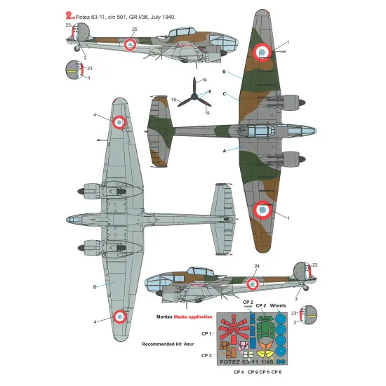 Techmod 48086 1/48 Potez 63-11 French Fighter Wet Decal Wwii W/Mask Wwiiv