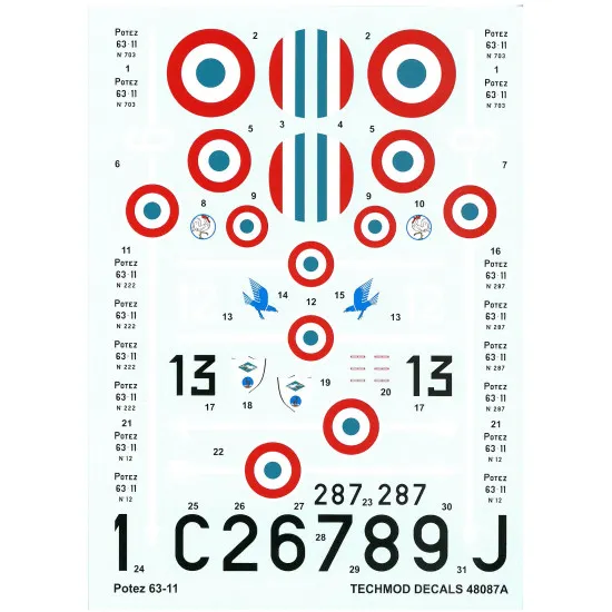 Techmod 48087 1/48 Potez 63-11 French Fighter Wet Decal Wwii W/Mask Wwii