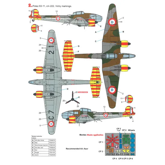 Techmod 48087 1/48 Potez 63-11 French Fighter Wet Decal Wwii W/Mask Wwii