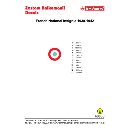 Techmod 48088 1/48 French National Insignia 1938-1942 Wet Decal Wwii