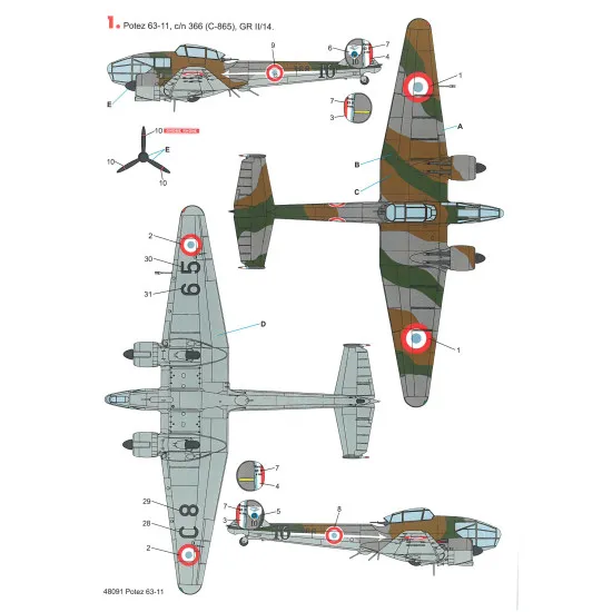 Techmod 48091 1/48 Potez 63-11 Polish Fighter Aircraft Wet Decal Wwii