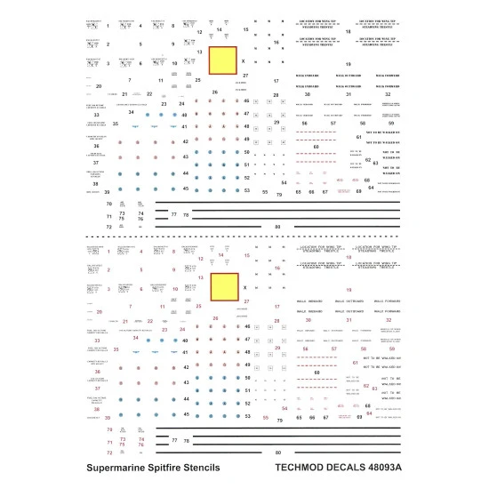 Techmod 48093 1/48 Supermarine Spitfire I-xvi Stencils Aircraft Wet Decal Wwii