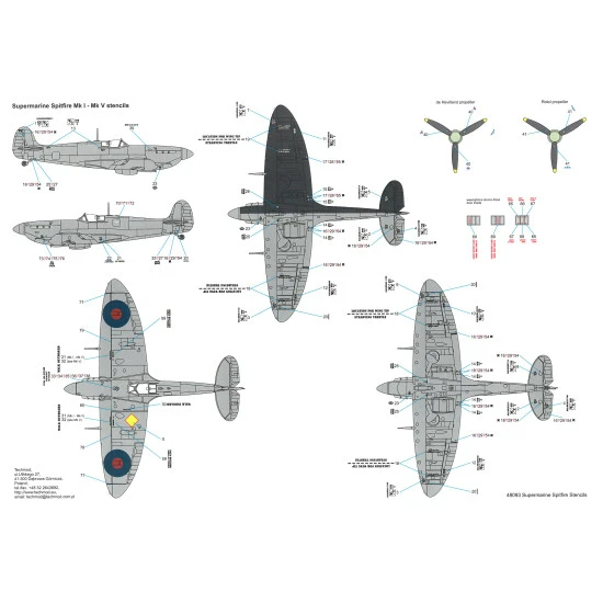Techmod 48093 1/48 Supermarine Spitfire I-xvi Stencils Aircraft Wet Decal Wwii
