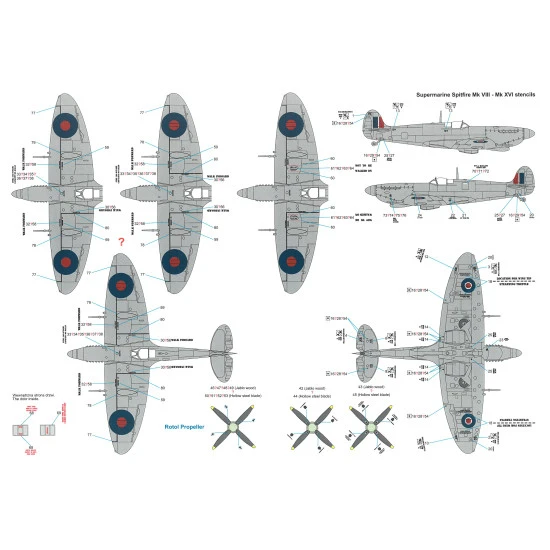 Techmod 48093 1/48 Supermarine Spitfire I-xvi Stencils Aircraft Wet Decal Wwii