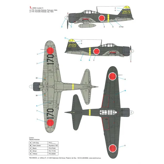 Techmod 48095 1/48 Mitsubishi A6m2 Zero Japan Fighter Aircraft Wet Decal Wwii