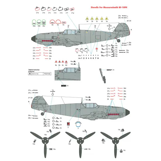 Techmod 48098 1/48 Stencils For Messerschmitt Bf 109e Aircraft Wet Decal Wwii