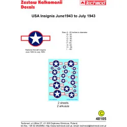 Techmod 48105 1/48 Us National Insignia June 1943 To July 1943 Wet Decal Wwii