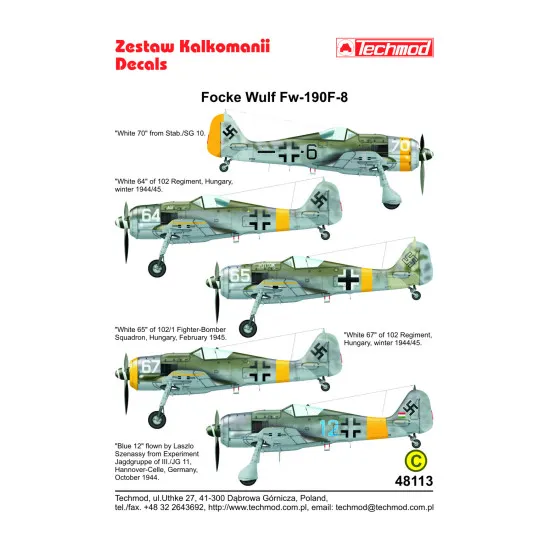 Techmod 48113 1/48 Focke-wulf Fw 190f-8 1944-1945 Aircraft Wet Decal Wwii