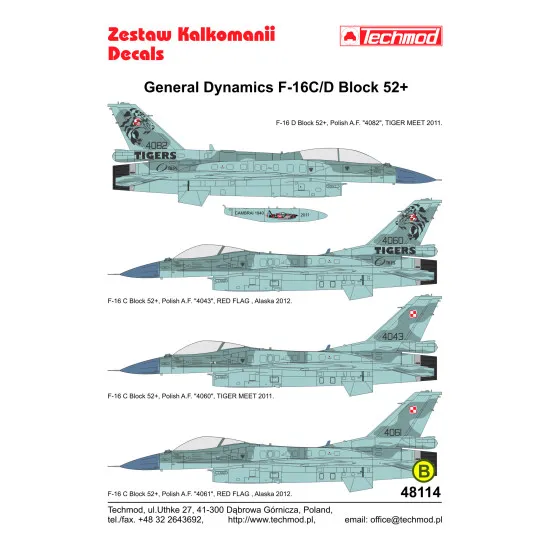 Techmod 48114 1/48 F-16 C/D Block 52 Polish 2011-2012 Aircraft Wet Decal