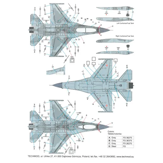 Techmod 48114 1/48 F-16 C/D Block 52 Polish 2011-2012 Aircraft Wet Decal