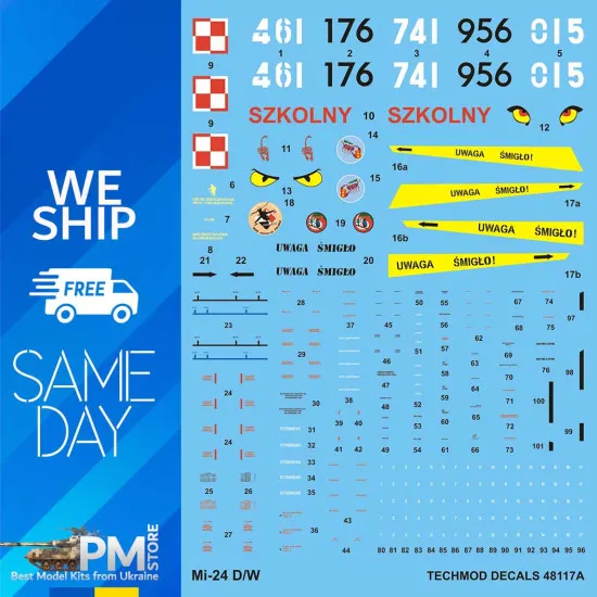Techmod 48117 1/48 Mi-24d/W Hind-d/E Polish Helicopter Wet Decal 2001-2013