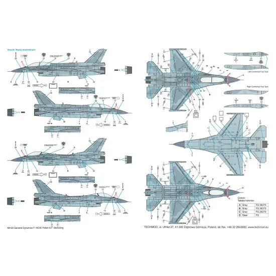 Techmod 48125 1/48 F-16c/D Block 52 Polish Af Stencils Aircraft Wet Decal
