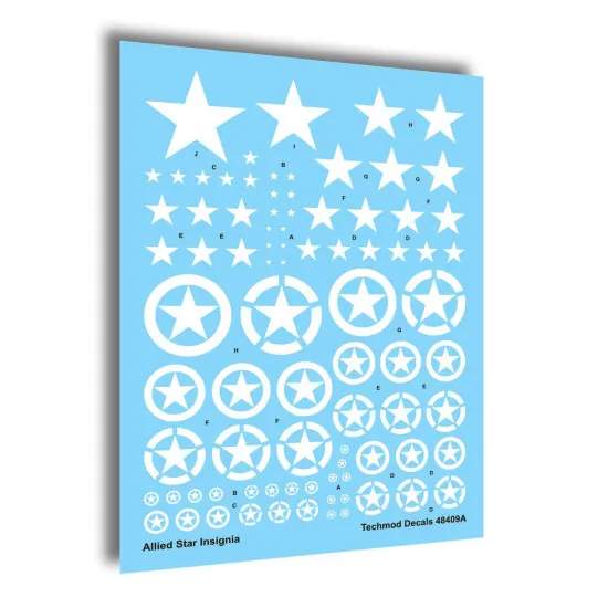 Techmod 48409 1/48 Allied Stars Insignia Circles White Wet Decal Wwii