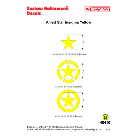 Techmod 48410 1/48 Allied Stars Insignia Circles Yellow Wet Decal Wwii