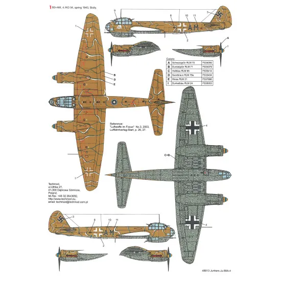 Techmod 48813 1/48 Junkers Ju 88a-4 German Dive Bomber Wet Decal Wwii