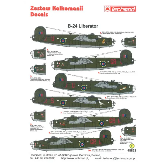 Techmod 48823 1/48 Liberator B-24 Brindisi Italy 1944 Us Bomber Wet Decal Wwii