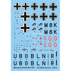 Techmod 72001 1/72 Messerschmitt Bf 110c German Fighter 1939-1941 Wet Decal Wwii
