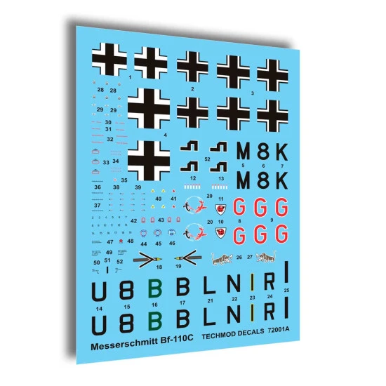 Techmod 72001 1/72 Messerschmitt Bf 110c German Fighter 1939-1941 Wet Decal Wwii