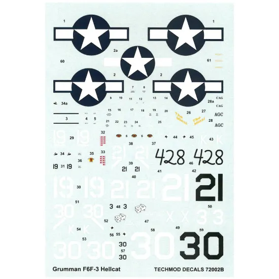 Techmod 72002 1/72 Grumman F6f-3 Hellcat Us Fighter 1944 Wet Decal Wwii