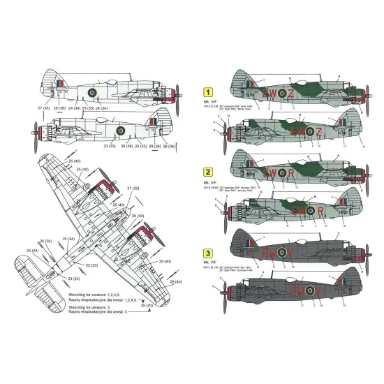 Techmod 72005 1/72 Bristol Beaufighter Vi 1942-1943 Aircraft Wet Decal Wwii