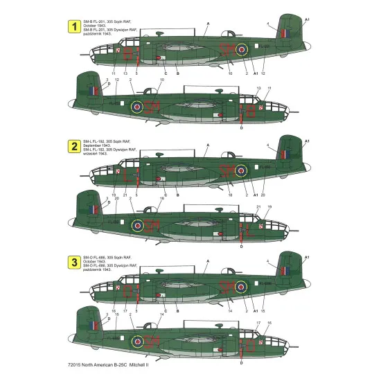 Techmod 72015 1/72 North American B-25c Mitchell Ii 1943 Aircraft Wet Decal Wwii