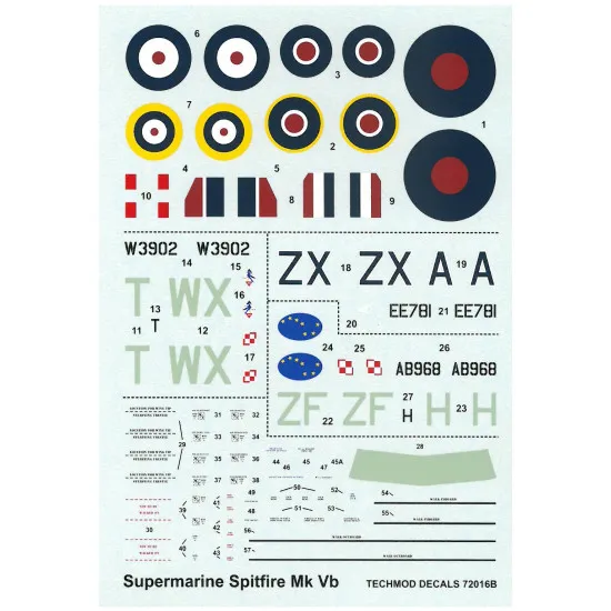 Techmod 72016 1/72 Supermarine Spitfire Mk Vb 1941-43 Aircraft Wet Decal Wwii
