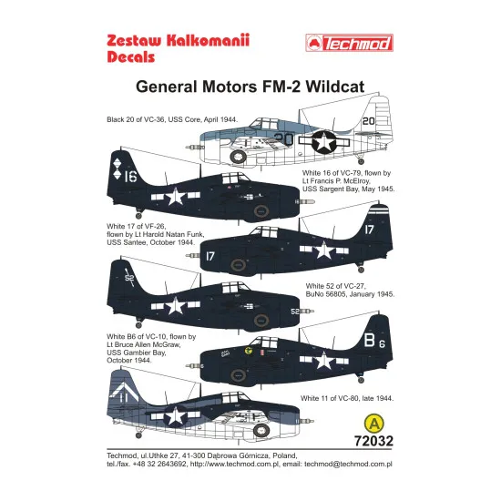 Techmod 72032 1/72 General Motors Fm-2 Wildcat Us Figher Aircraft Wet Decal Wwii