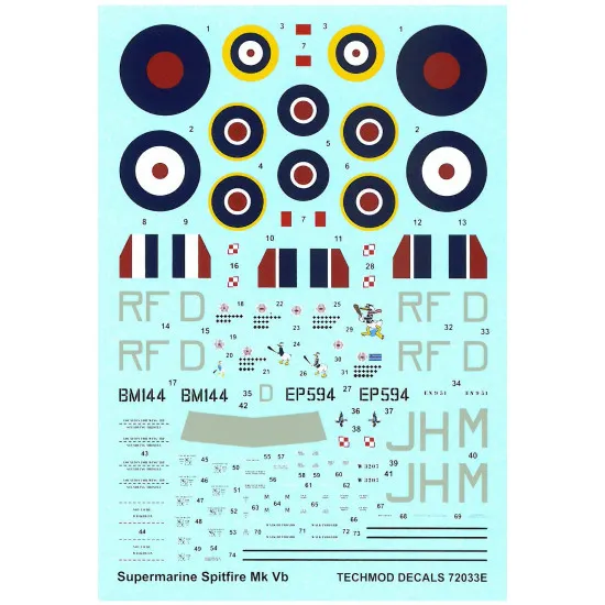 Techmod 72033 1/72 Supermarine Spitfire Mk Vb Polish Figher Aircraft Wet Decal