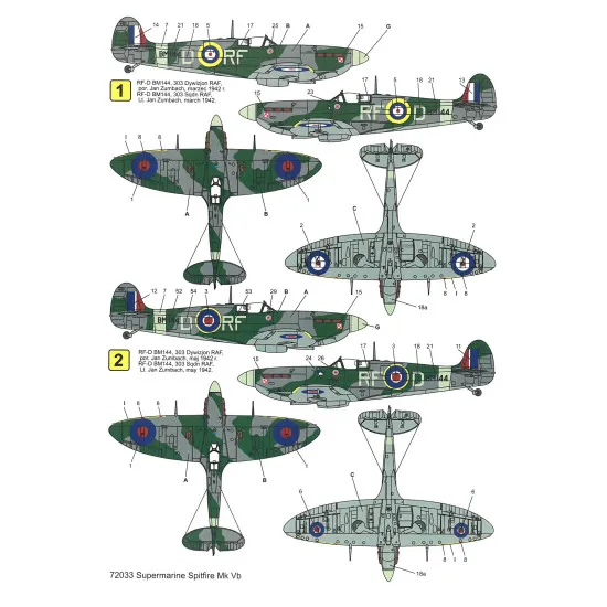 Techmod 72033 1/72 Supermarine Spitfire Mk Vb Polish Figher Aircraft Wet Decal