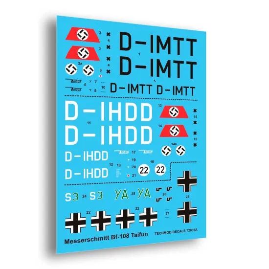 Techmod 72039 1/72 Messerschmitt Bf 108 Taifun Aircraft Wet Decal Wwii