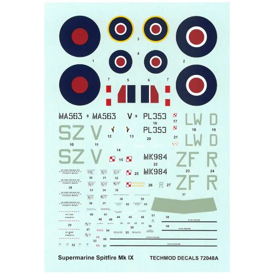 Techmod 72048 1/72 Supermarine Spitfire F.ix Polish Aircraft Wet Decal Wwii