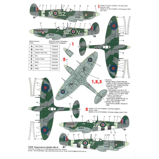 Techmod 72048 1/72 Supermarine Spitfire F.ix Polish Aircraft Wet Decal Wwii