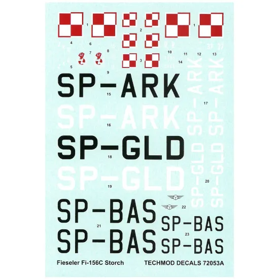 Techmod 72053 1/72 Fieseler Fi-156c Storch 1940 Aircraft Wet Decal Post-wwii W/Mask