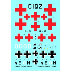 Techmod 72054 1/72 Fieseler Fi-156c Storch 1939 Aircraft Wet Decal W/Mask