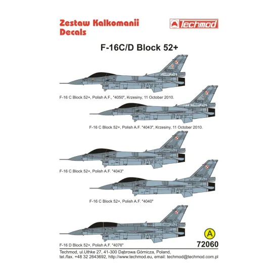 Techmod 72060 1/72 F-16 C/D Block 52 Polish Aircraft Wet Decal