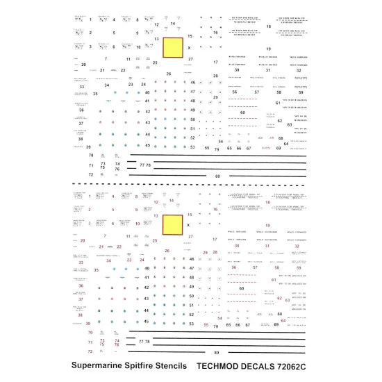 Techmod 72062 1/72 Supermarine Spitfire Mk I-xvi Stencils Aircraft Wet Decal