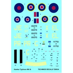 Techmod 72063 1/72 Hawker Typhoon Mk Ib British Bomber 1943 Aircraft Wet Decal