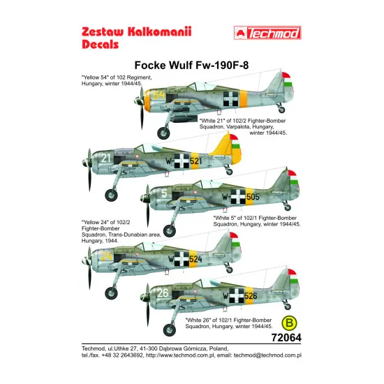Techmod 72064 1/72 Focke Wulf Fw-190f-8 Hungary 1944-45 Aircraft Wet Decal Wwii
